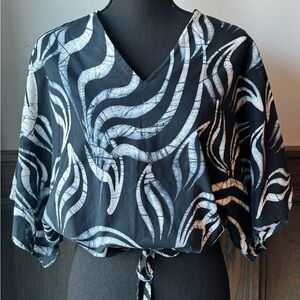 Black and White Women's Blouse adjustable waist island vibes